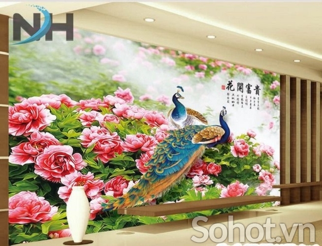 Tranh gạch 3d chim công phòng khách - TNB5