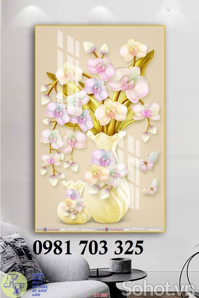 Tranh gạch bình hoa khổ đứng đẹp