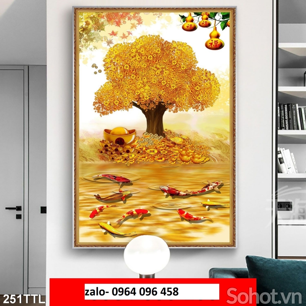 Tranh gạch 3d cây tiền vàng - 09PL