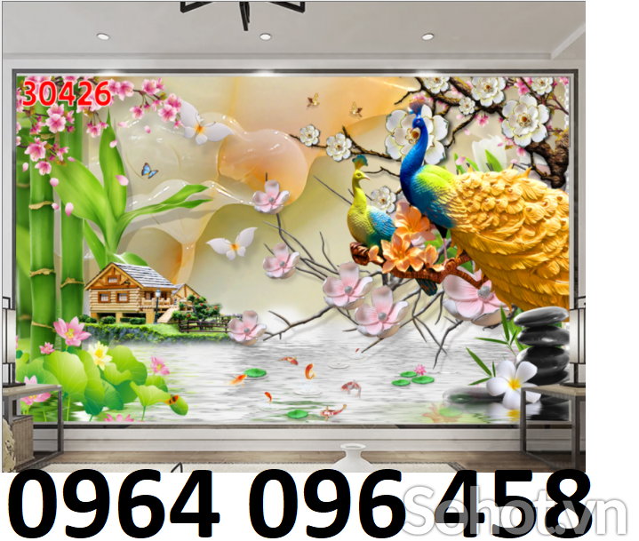 Tranh gạch 3d ốp tường tranh chim công - VBB76
