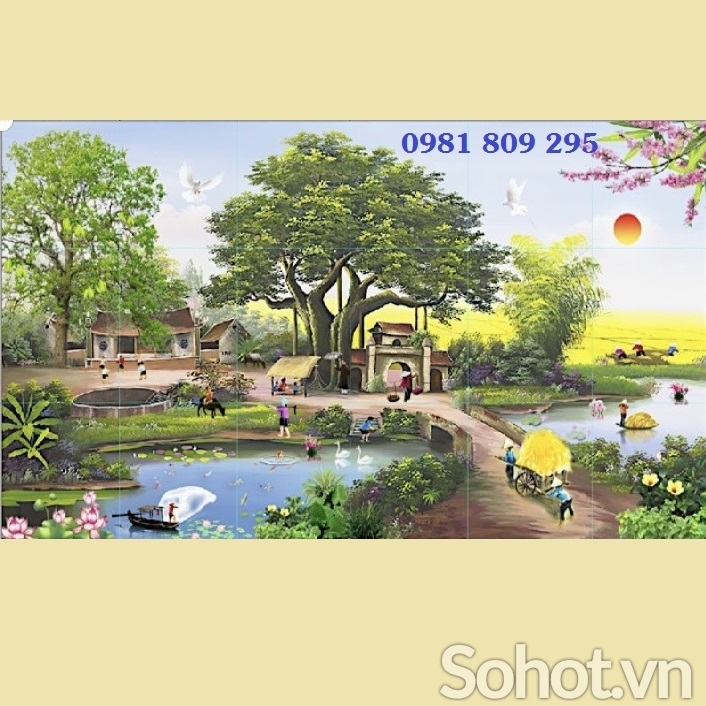 Tranh gạch cảnh làng quê 3d JP509