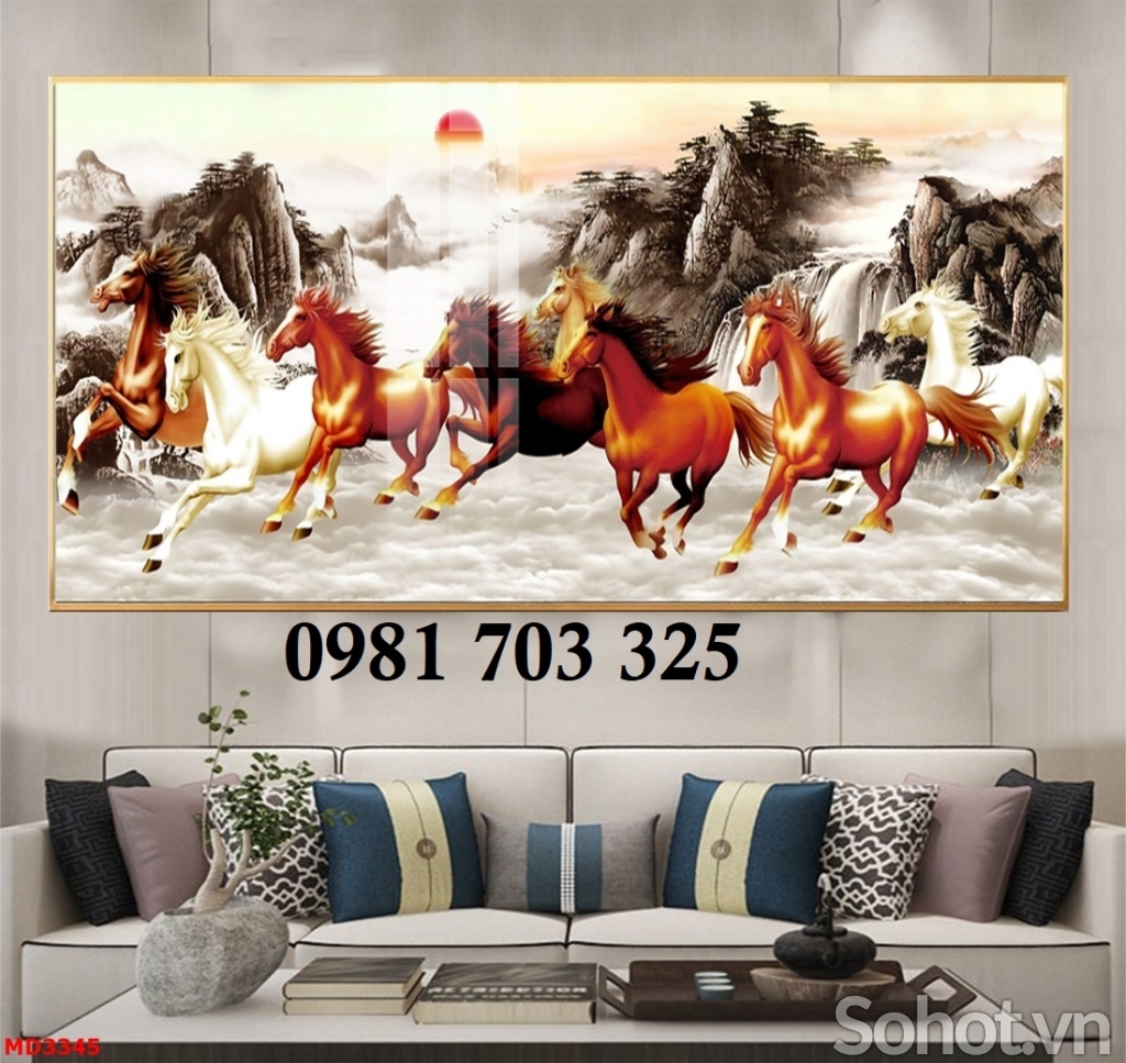 Tranh gạch đẹp ốp tường, tranh phong thủy 8 con ngựa