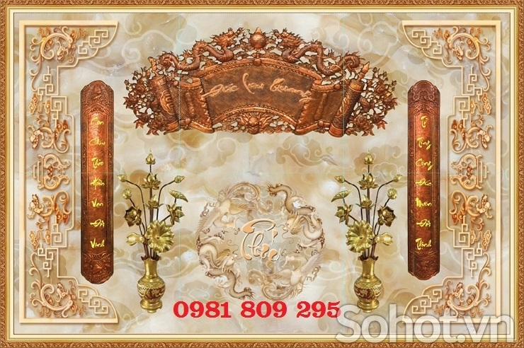 Tranh gạch phòng thờ gia tiên 3d đức lưu quang