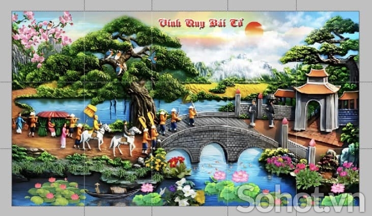 Tranh làng quê, gạch ốp tường