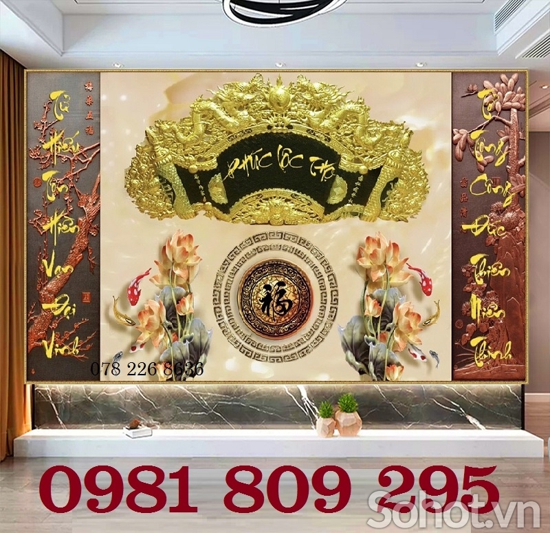 Tranh gạch ốp tường phòng thờ Phúc Lộc Thọ