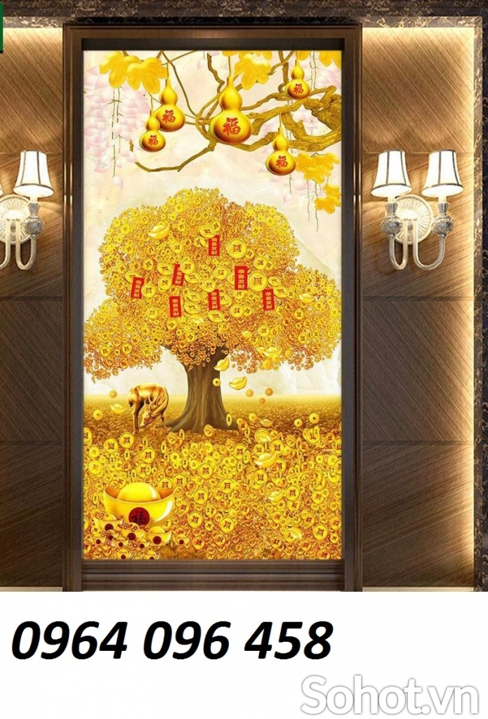 Tranh gạch cây kim tiền phòng khách - 953CV