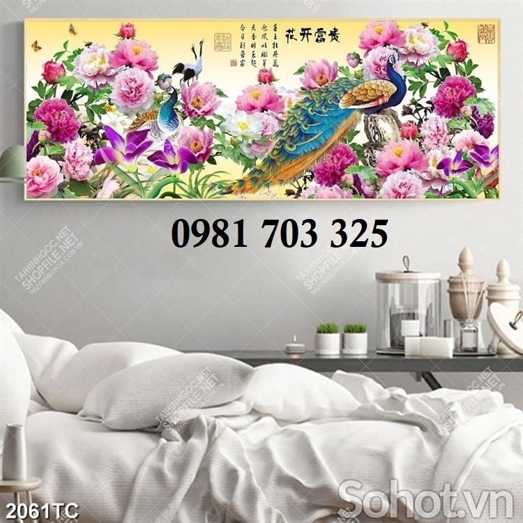 Tranh gạch 3d hoa mẫu đơn trang trí