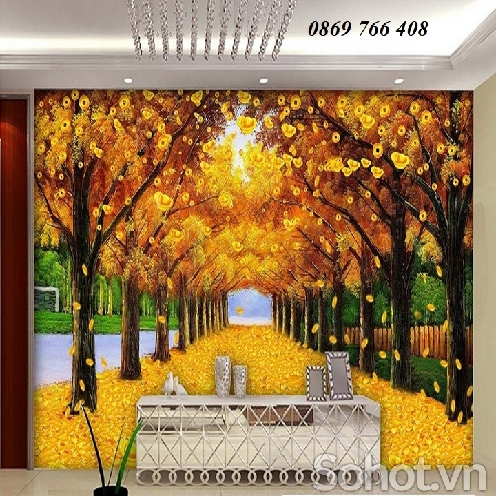 Tranh gạch lá vàng 3d-gạch tranh mùa thu phong cảnh