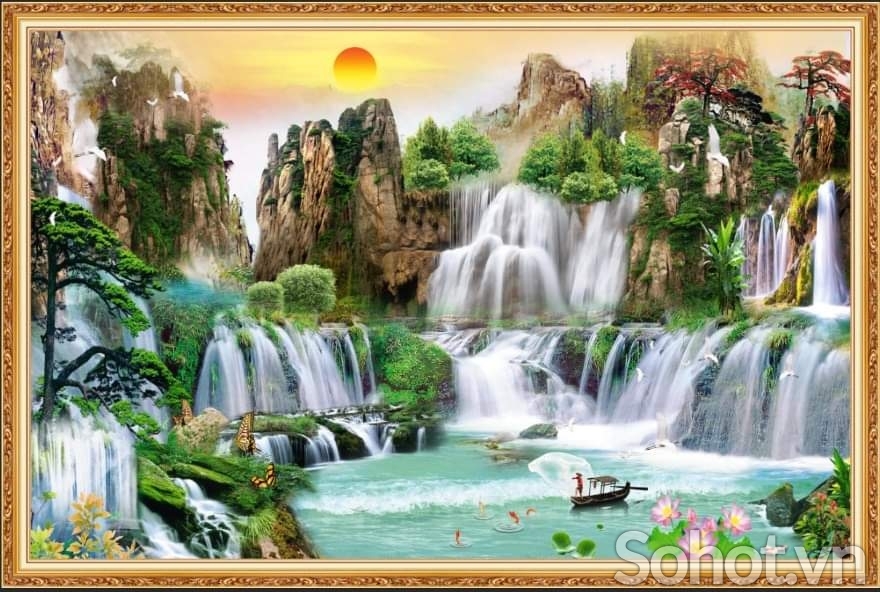 Tranh thuyền buồm xuôi gió - gạch in 3D