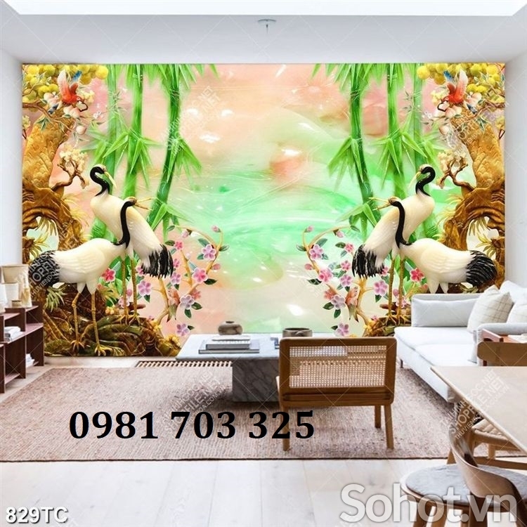 Tranh gạch chim hạc dán tường