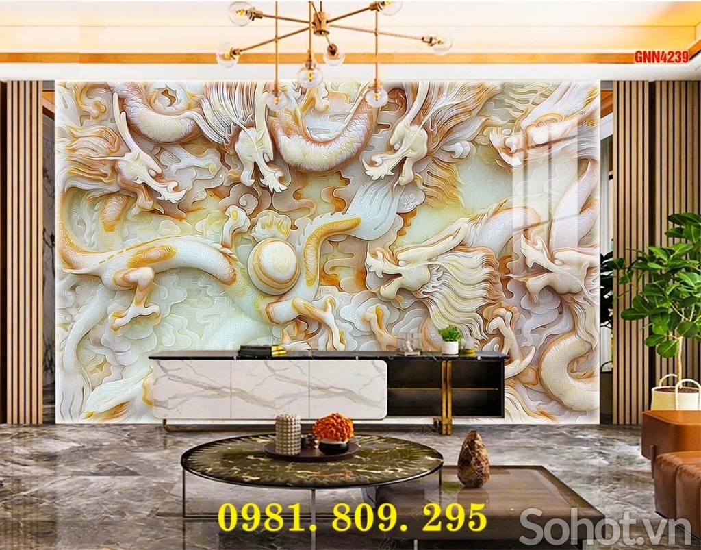 Gạch tranh phòng thờ rồng phượng