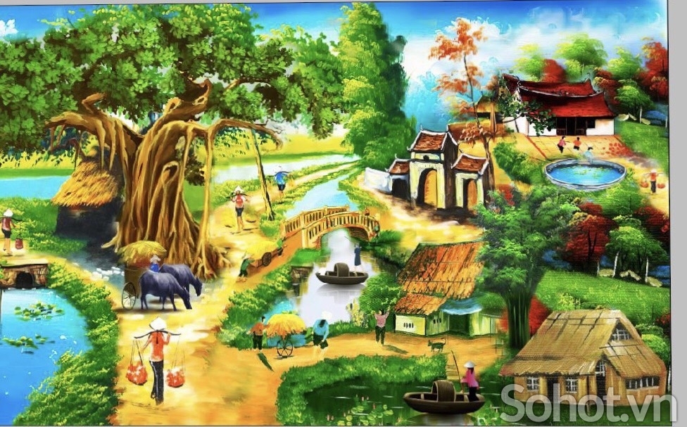 Tranh phong cảnh-Tranh gạch 3D đồng quê - Hà Nội 