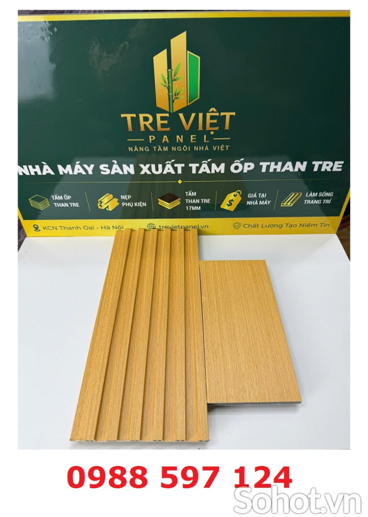 Tấm ốp than tre vân gỗ kèm lam sóng