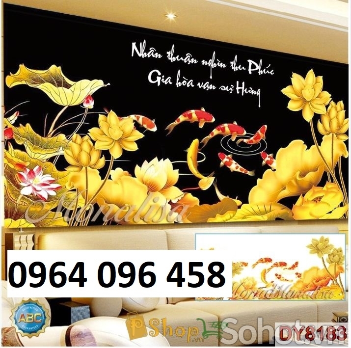 tranh hoa mẫu đơn cá chép - gạch tranh 3d ốp tường - VC2