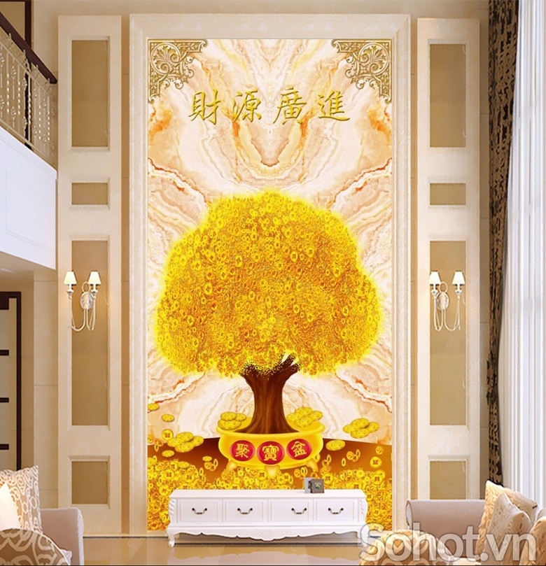 Tranh gạch 3d cây tiền vàng - NXVC79