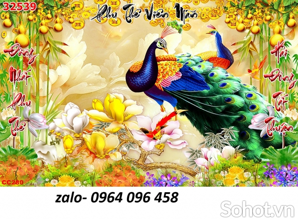 Tranh gạch ốp tường phong thủy phòng khách 3d - MDCX43