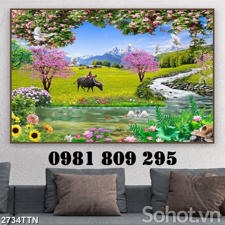 Tranh 3d cảnh đồng quê - tranh gạch 3d đồng quê