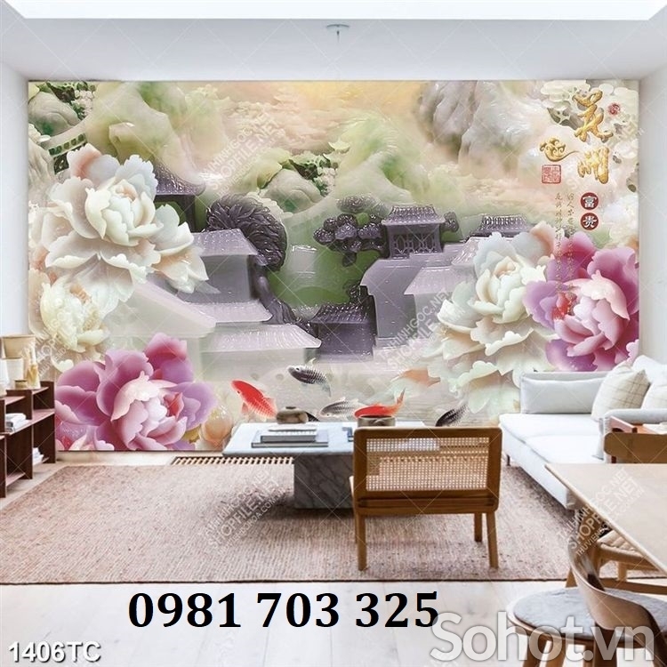 Tranh gạch hoa mẫu đơn phong thủy