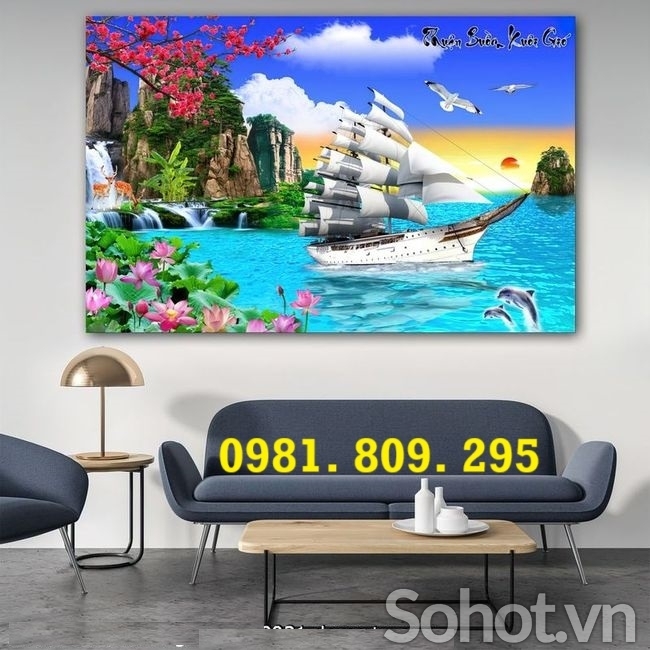 Tranh gạch thuyền 3d biển xanh HN838