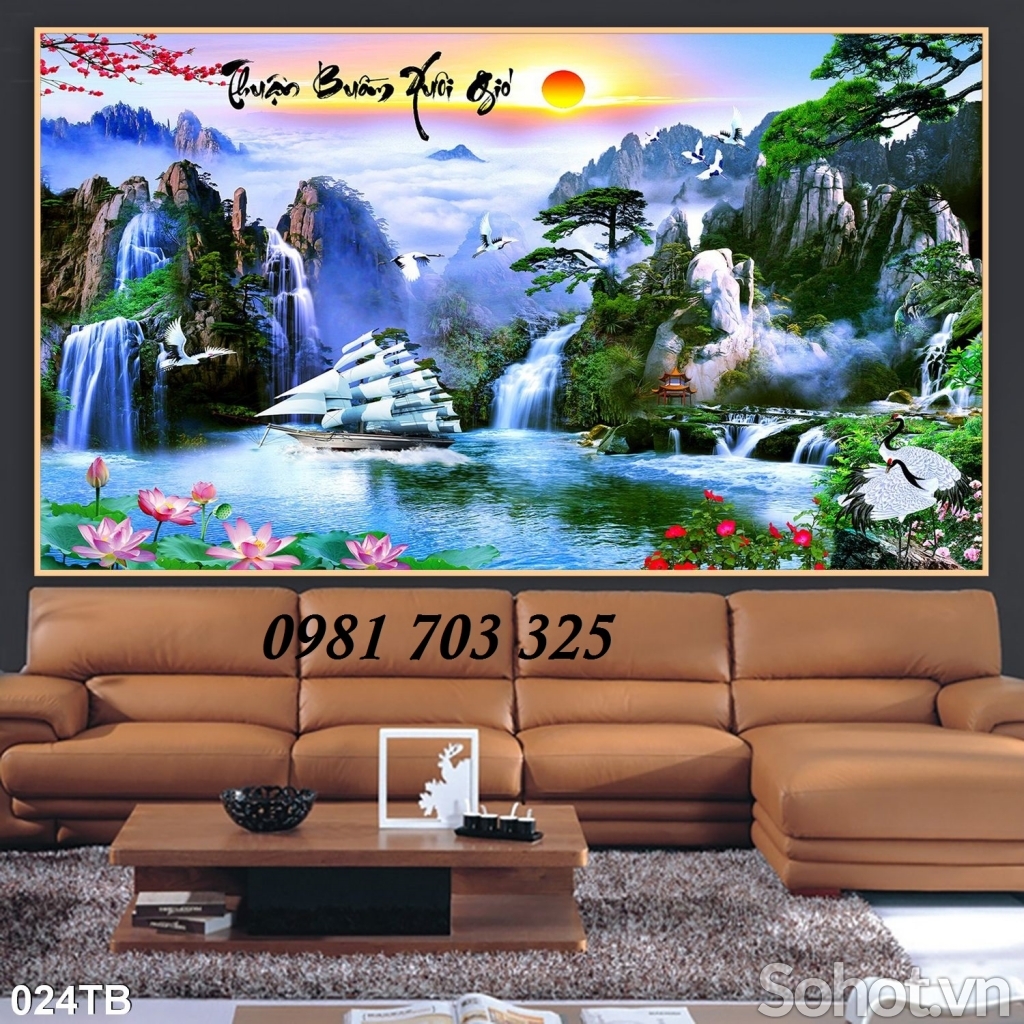 gạch tranh phong thủy thuyền buồm