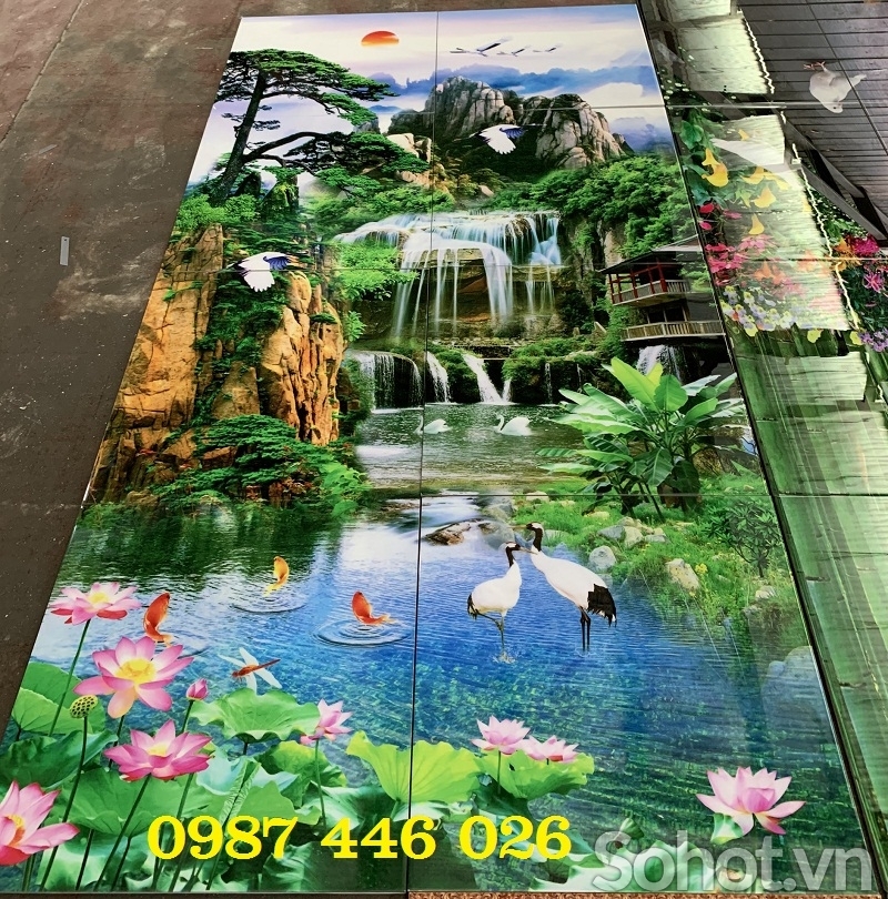 Gạch tranh 3d ốp tường phòng khách