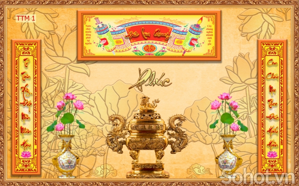 Gạch tranh họa tiết câu đối phòng thờ