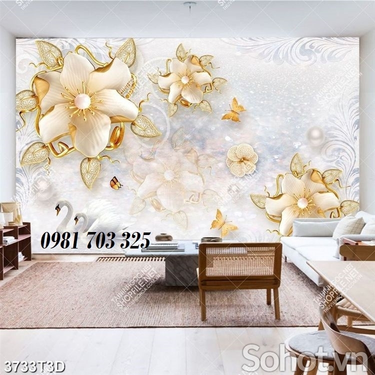 Tranh gạch 3D trang trí hình hoa đẹp