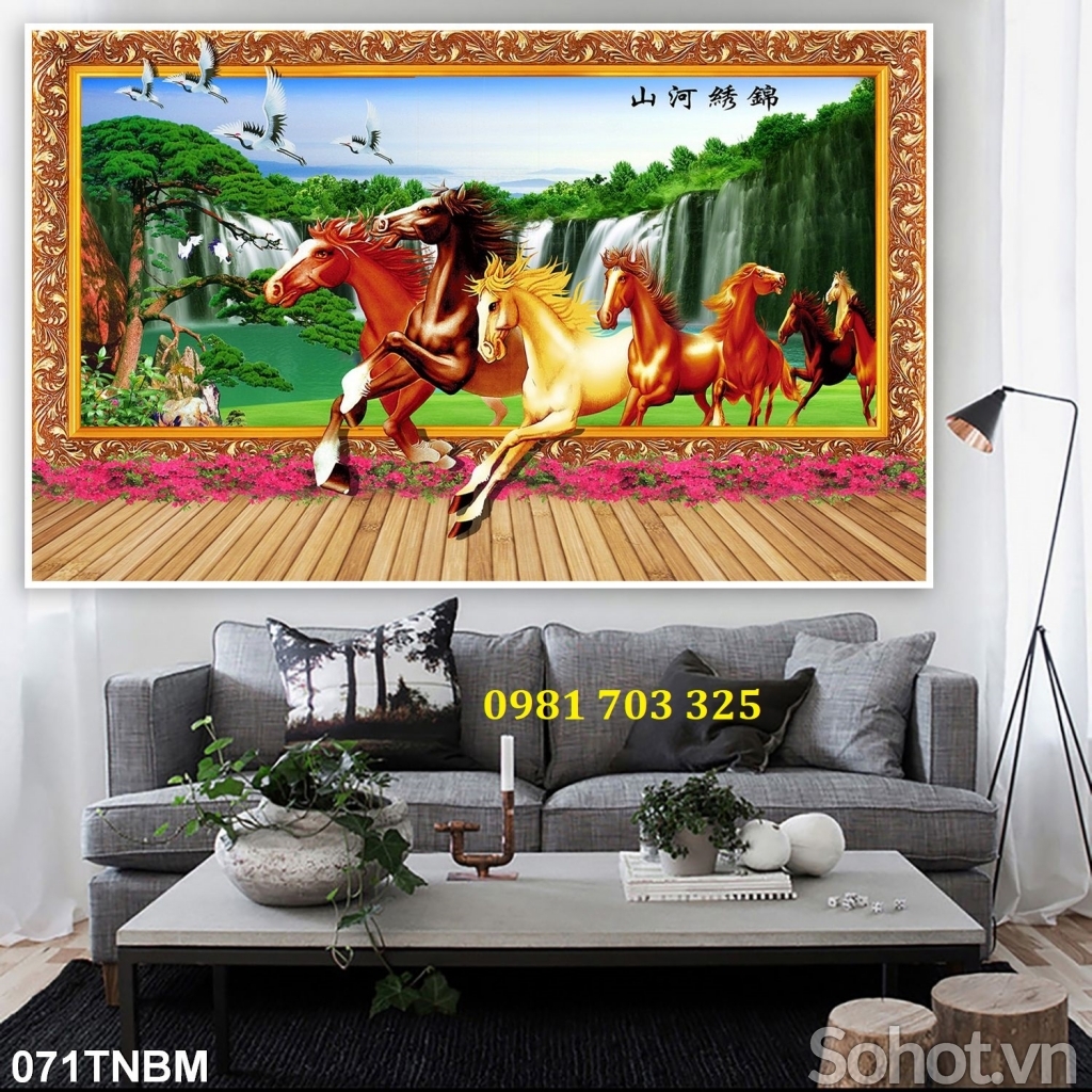 Gạch men 3D bát mã dán tường phòng khách