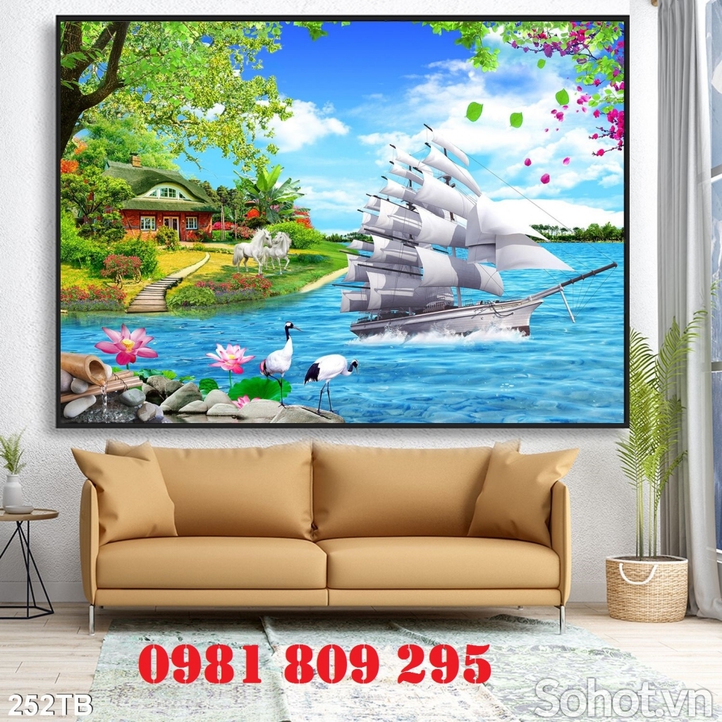 Tranh gạch , Tranh gạch ốp tường thuyền buồm Hn8393