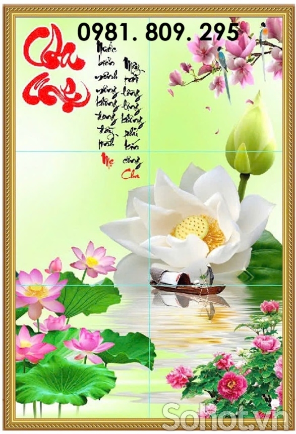 Tranh 3d hoa sen , gạch tranh khổ dọc HN8282