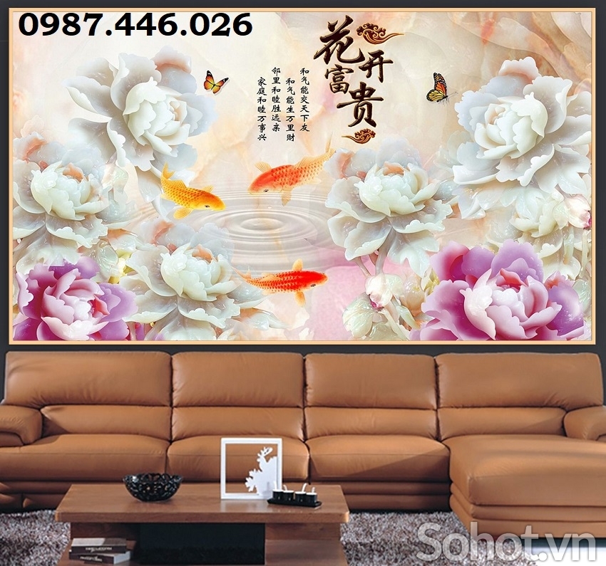 Gạch tranh hoa mẫu đơn, tranh gạch 3d