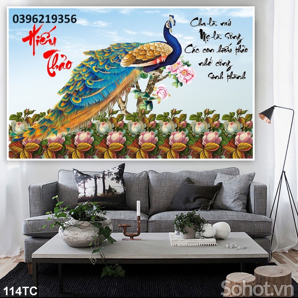 Tranh gạch chim công mẫu đơn đẹp