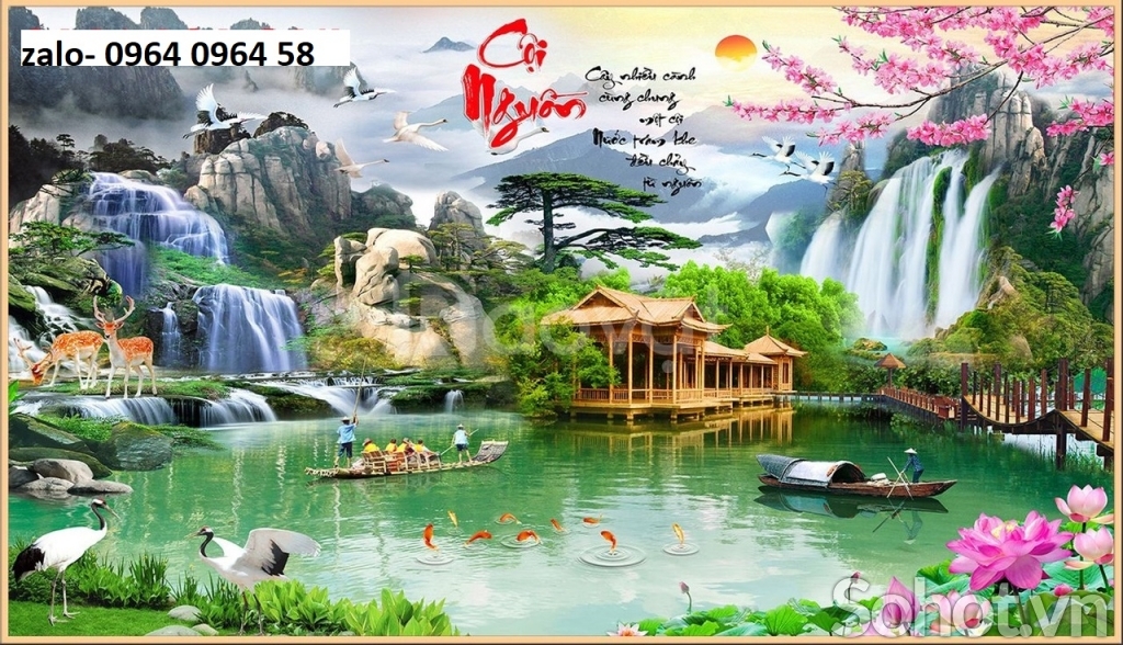Tranh gạch 3d phong cảnh đồng quê sông núi - NXC43