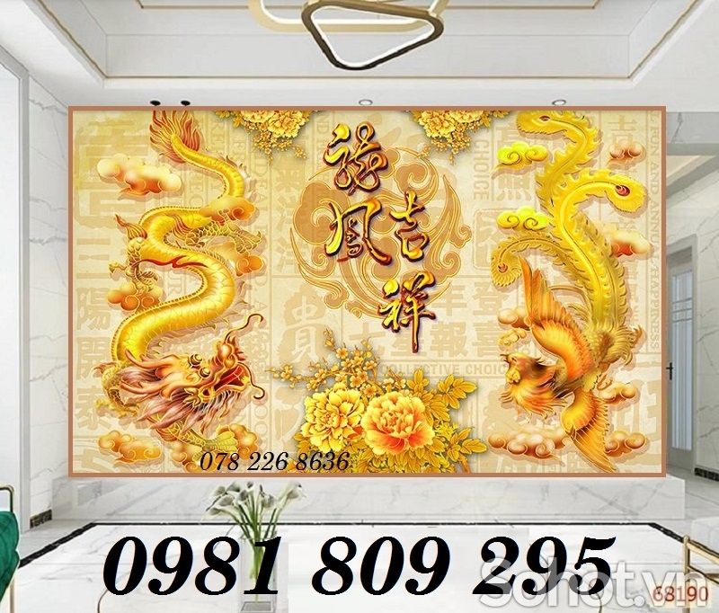 Tranh 3D rồng phượng, tranh gạch men phong thủy