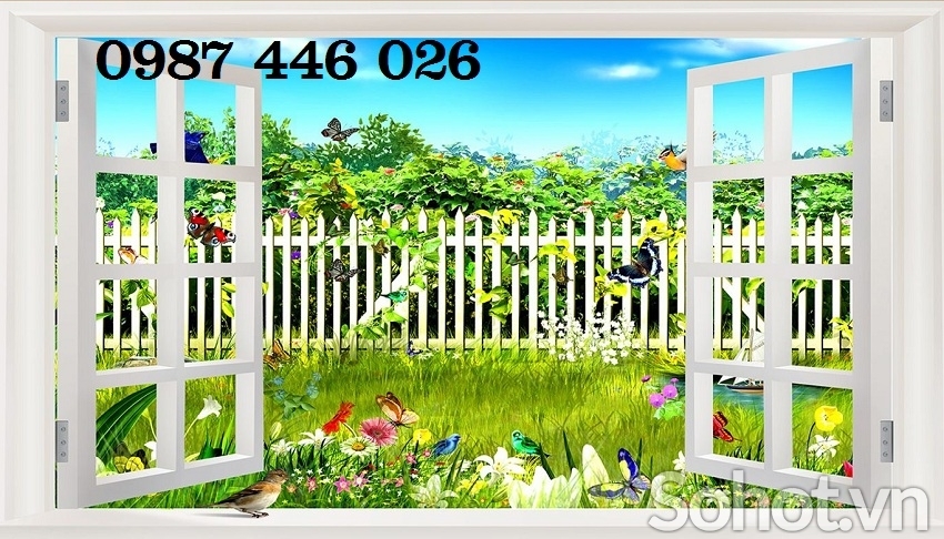 Gạch tranh cửa sổ ốp tường phòng khách