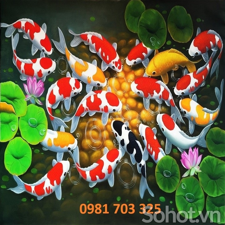 Tranh gạch 3D cá chép - tranh phong thủy