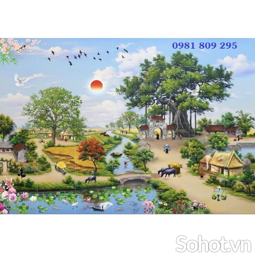 Gạch tranh làng quê 3d BG3555