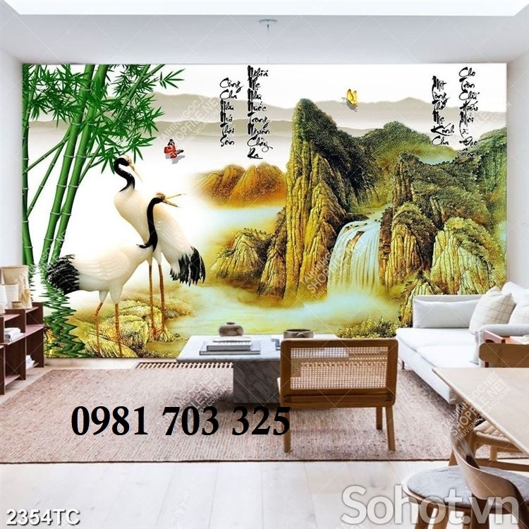Tranh gạch 3d tùng hạc đẹp