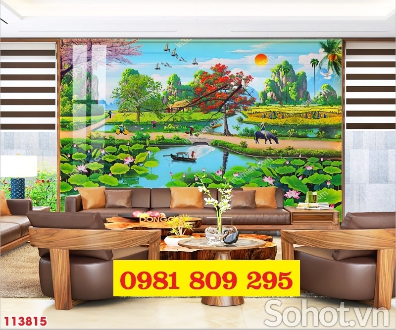 Tranh gạch ốp tường làng quê