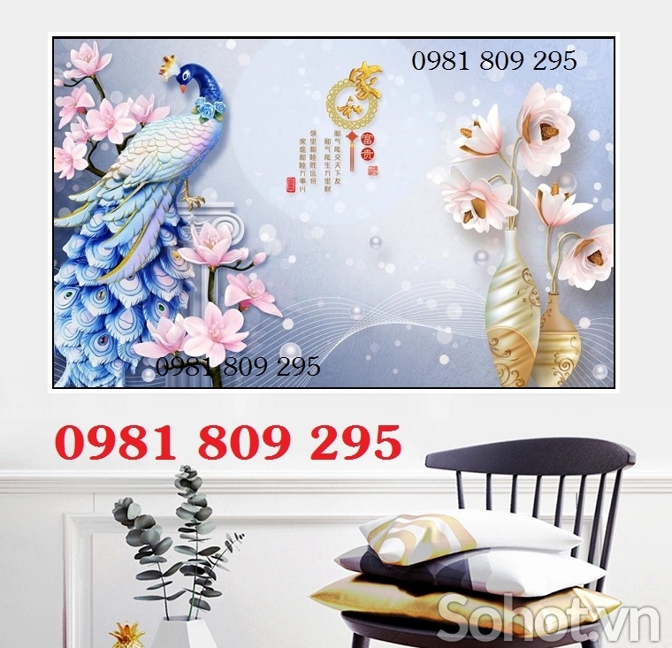 Tranh con công , gạch tranh ốp tường