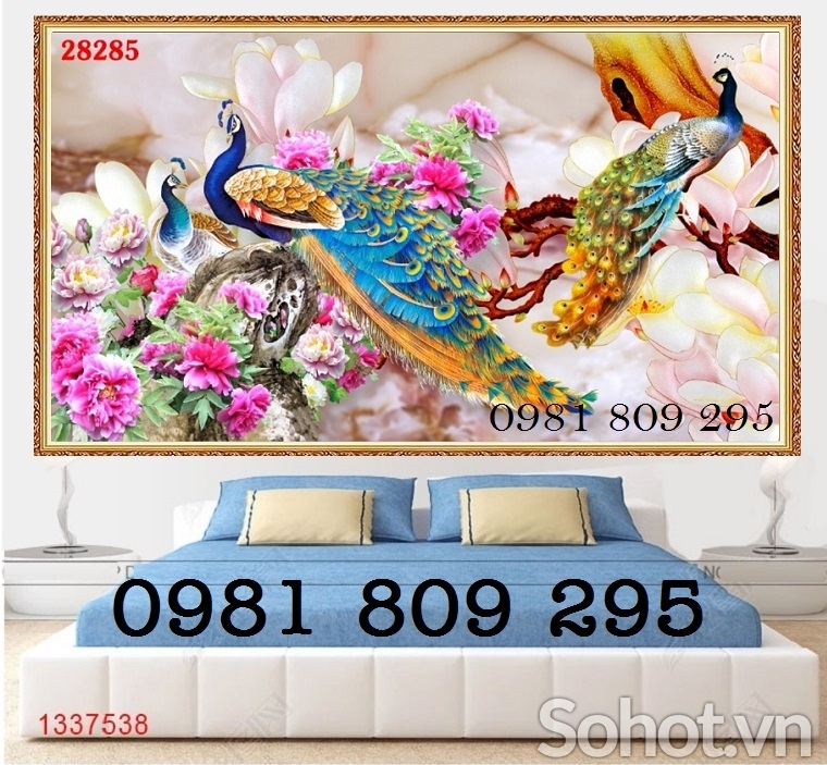Tranh đôi chim công- gạch tranh