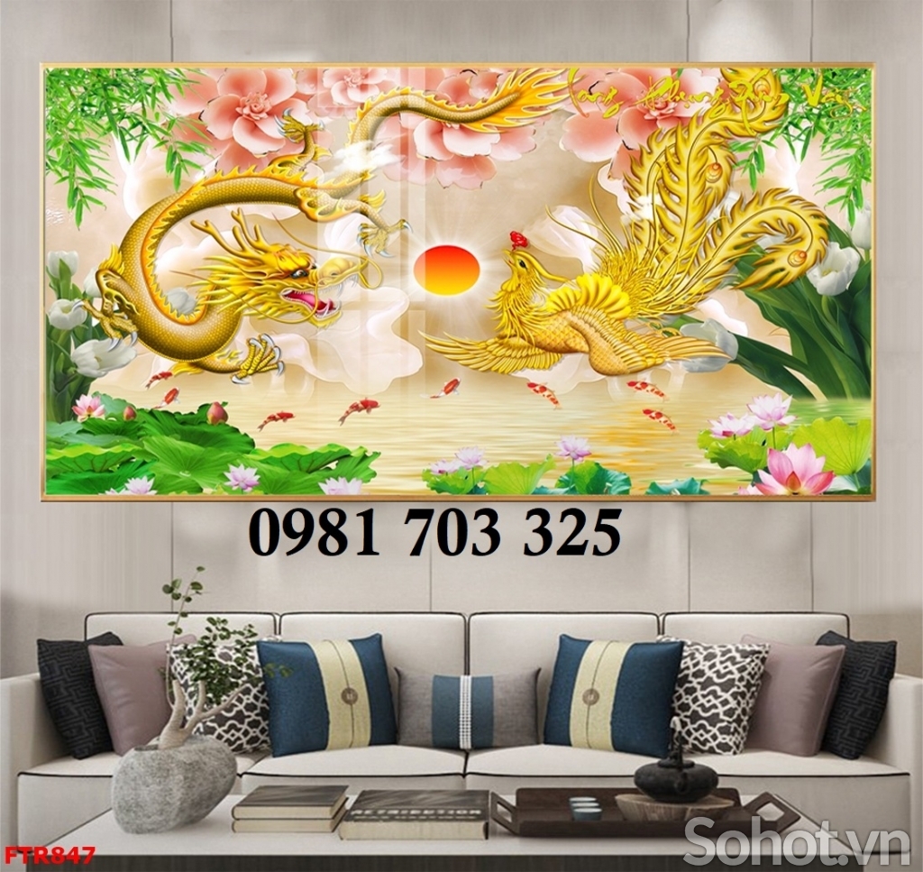 Tranh gạch men 3D long phụng