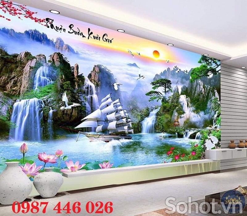 Tranh thuyền buồm gạch tranh 3d