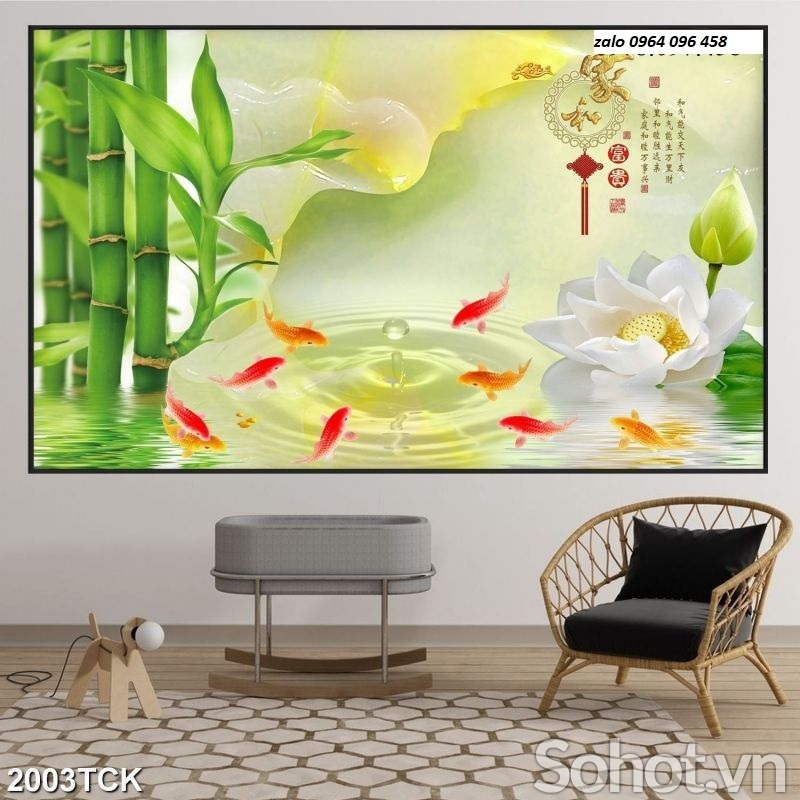 Tranh gạch 3d cá chép - gạch tranh 3d ốp tường - SDXC5