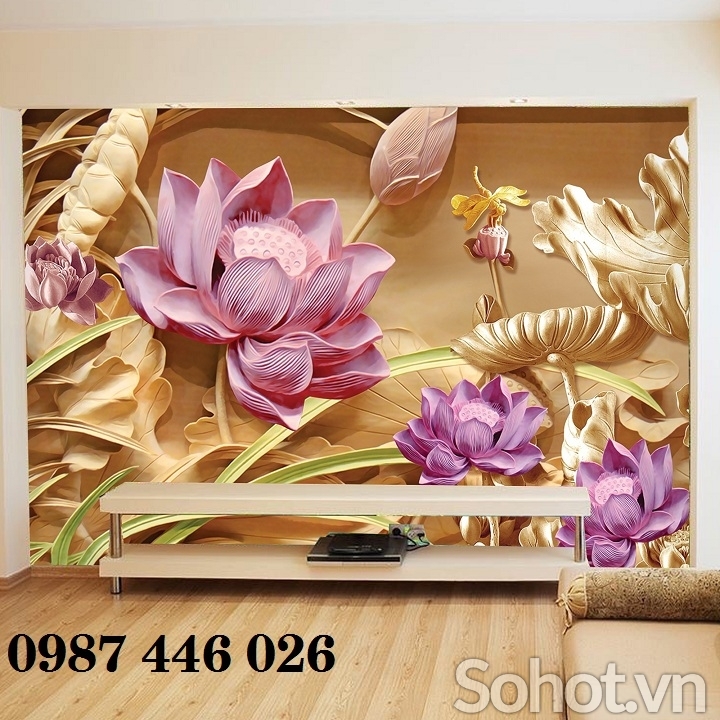 Gạch tranh 3d hoa sen ốp tường HP9822