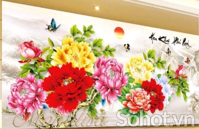 Tranh gạch 3d ốp tường hoa mẫu đơn - ALMN6