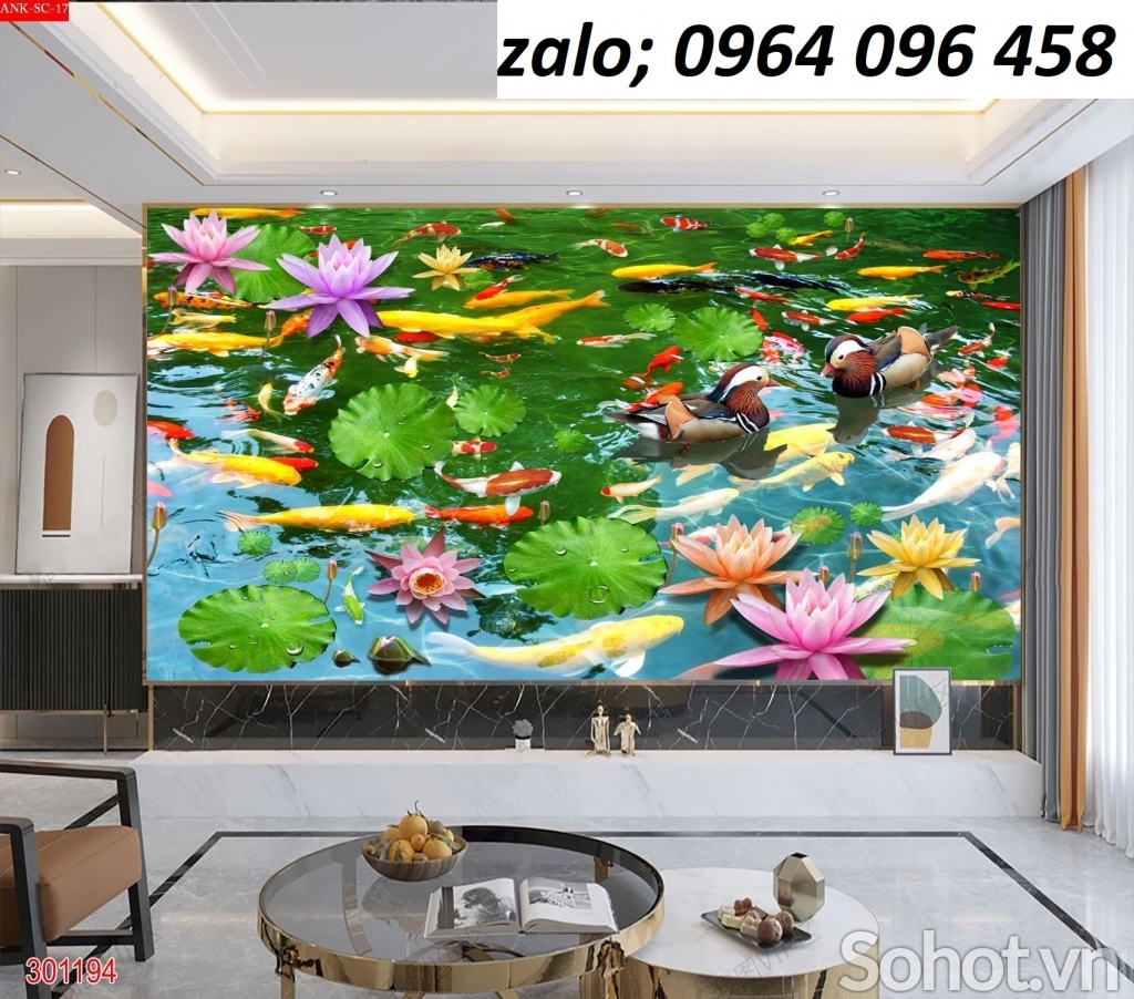 Tranh gạch 3d cá chép - gạch tranh 3d ốp tường - SDXC5