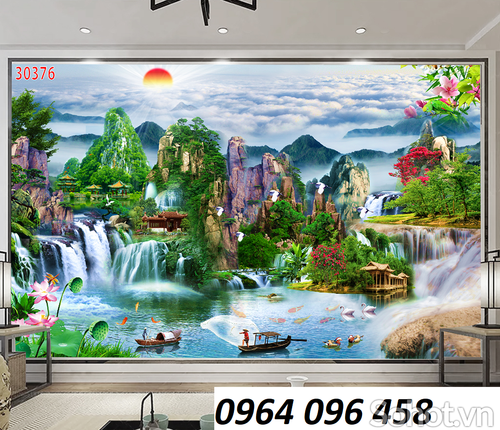 Tranh gạch ốp tường phong cảnh đồng quê 3d