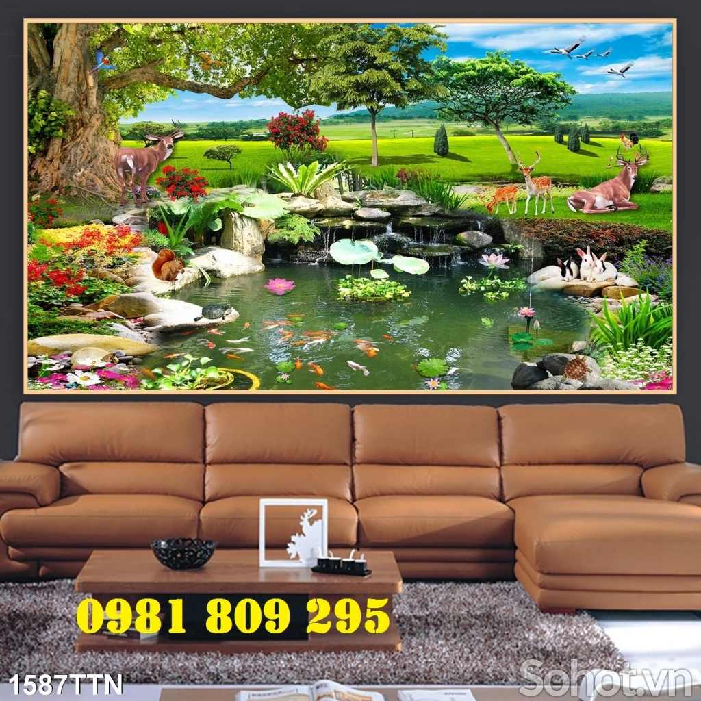 Gạch tranh tường 3d phòng khách HP309