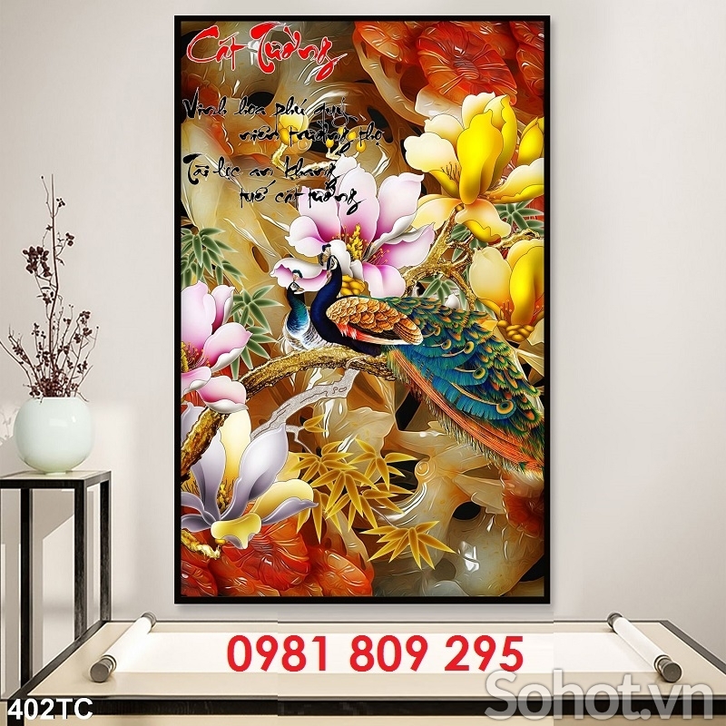 Mẫu gạch tranh chim công khổ dọc